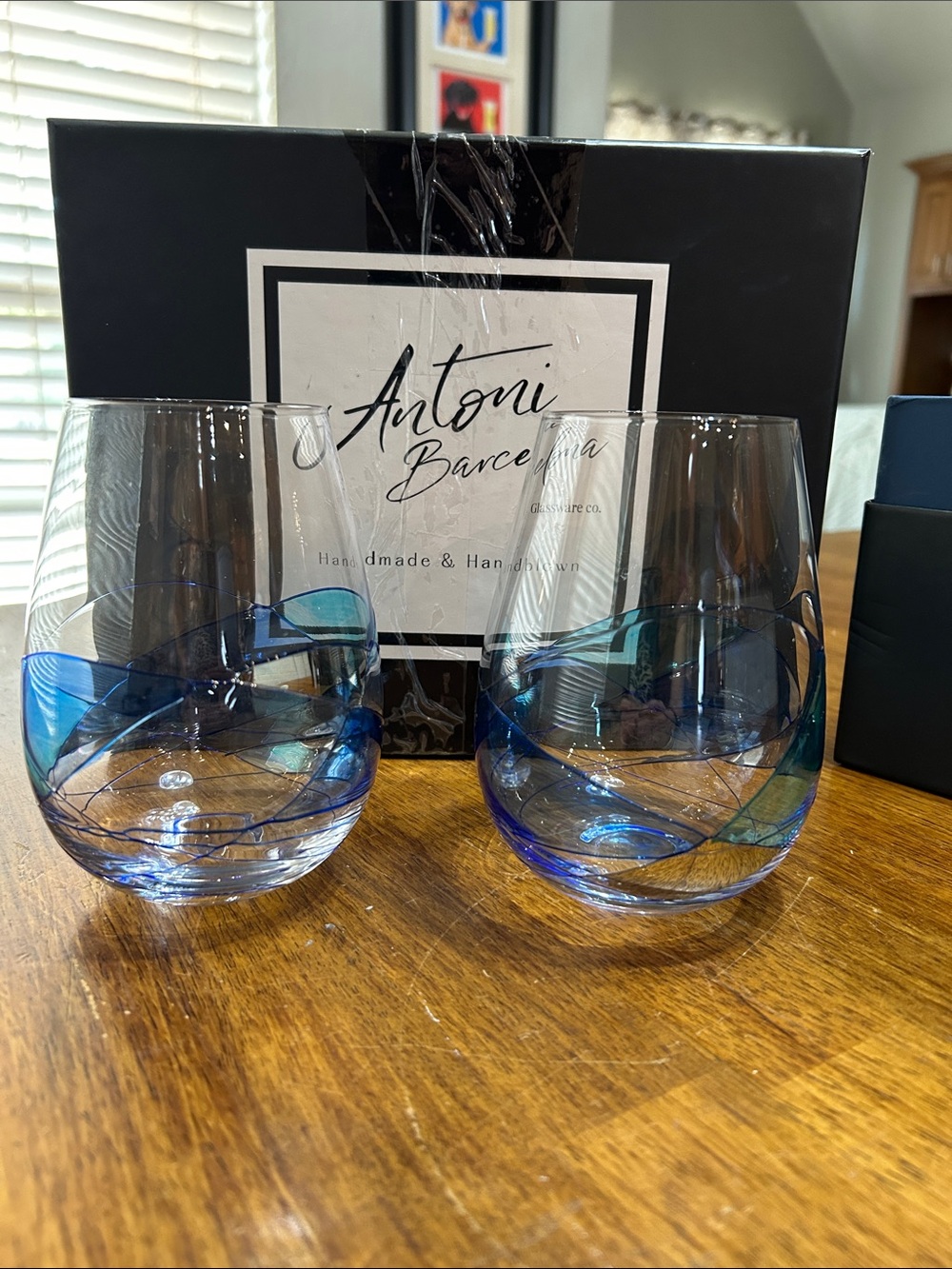 Blue Swirl Hand Blown Glass Tumblers — Set of 2